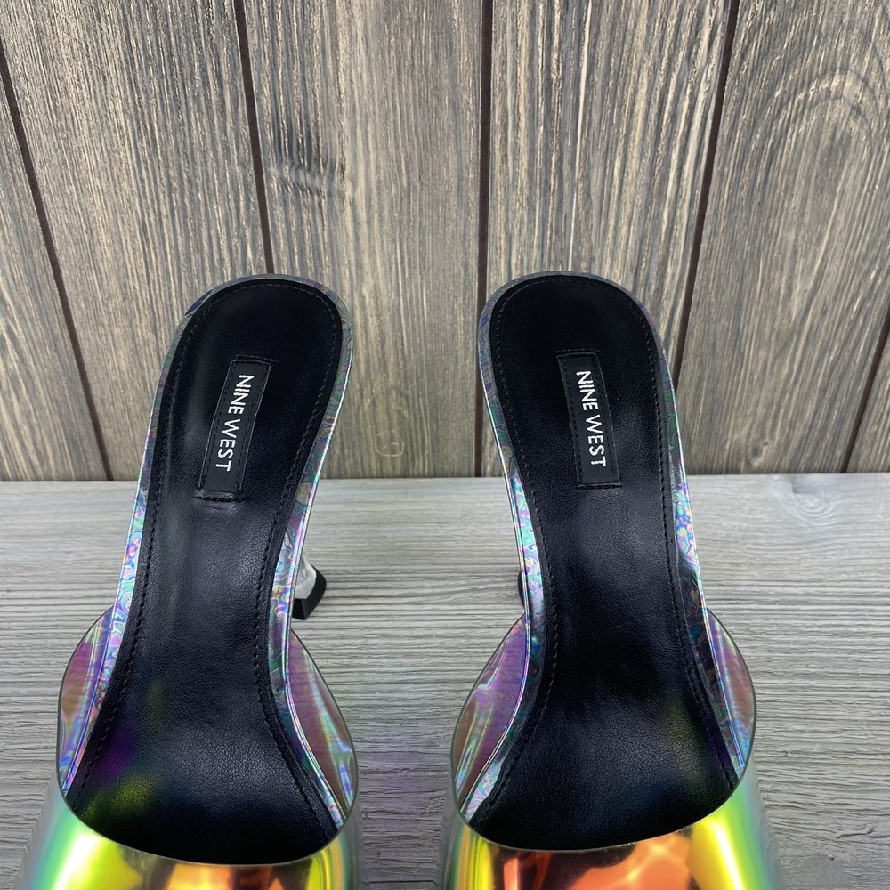 Nine West Holographic Clear Heel Mule Sandals Square Toe Rainbow Women's Size:10 - Picture 10 of 16